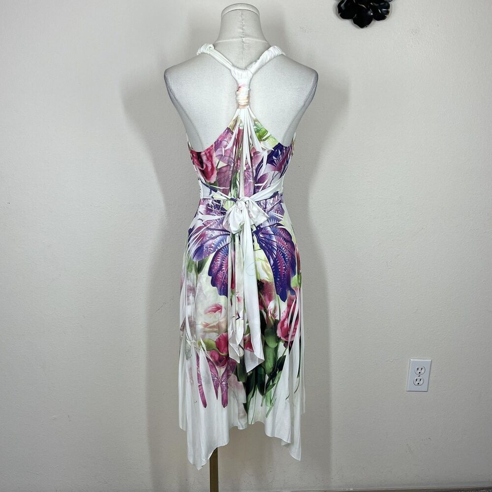 Y2K Dress Womens XL Butterfly Floral Halter Sundress Handkerchief 00s Fairy - Picture 2 of 8